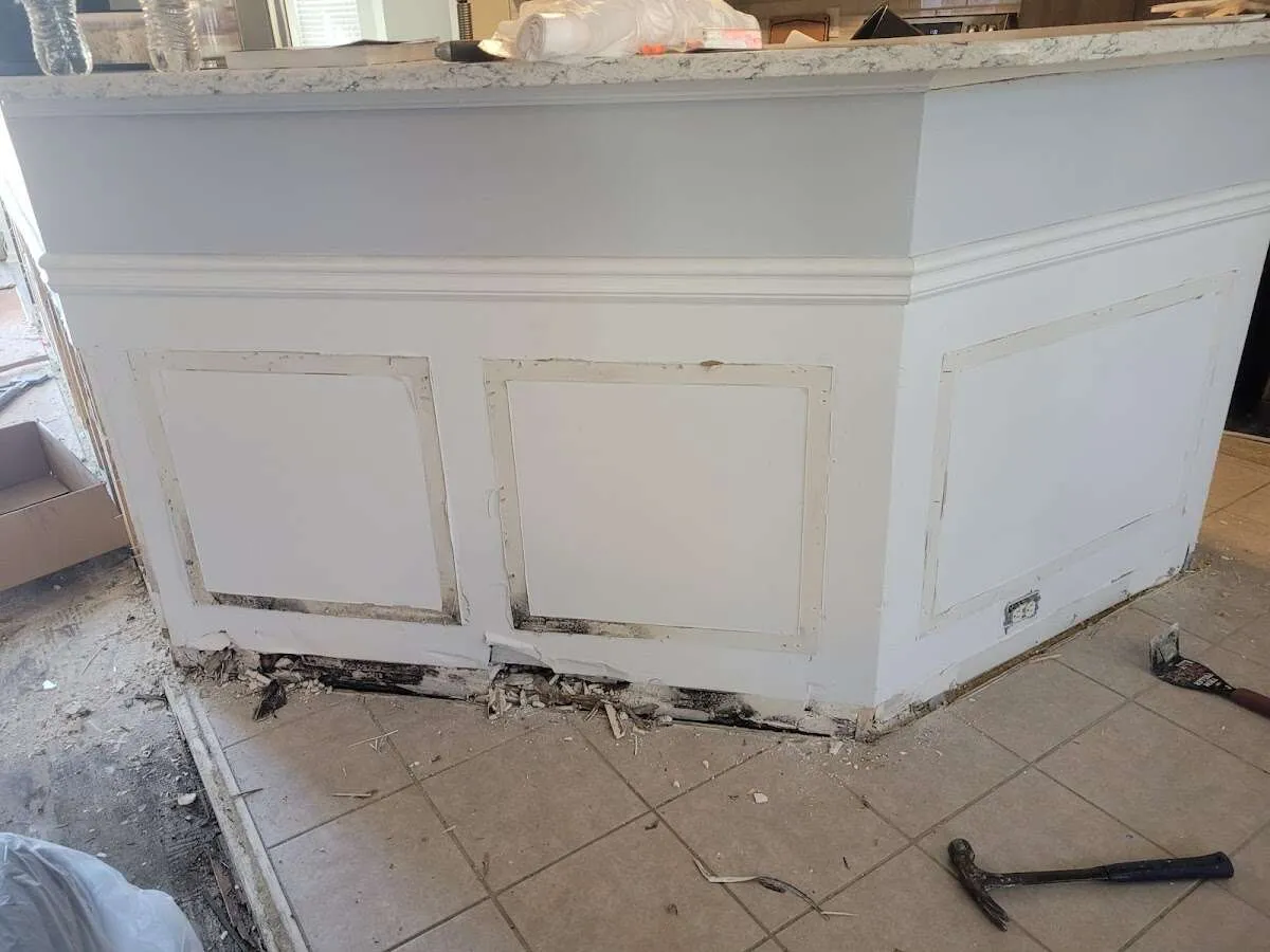 Water damage and mold on kitchen during Burst Pipe Cleanup in Sarasota